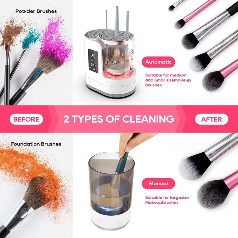 3 in 1 Electric Makeup Brush Cleaner Machine with Makeup Brush Dryer-Holder-Portable Automatic USB Cosmetic Brushes Cleaner Tool