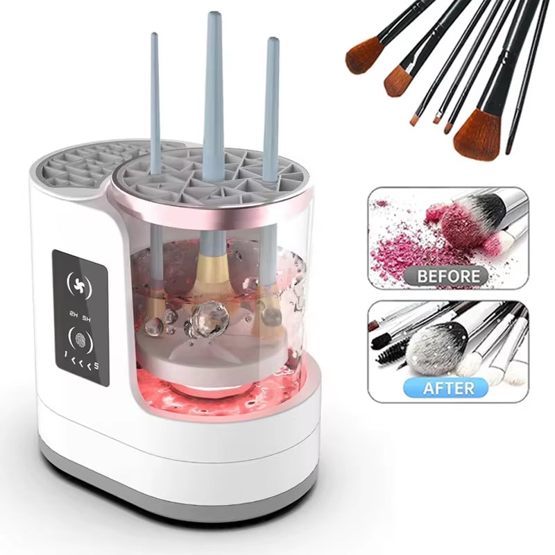 3 in 1 Electric Makeup Brush Cleaner Machine with Makeup Brush Dryer-Holder-Portable Automatic USB Cosmetic Brushes Cleaner Tool